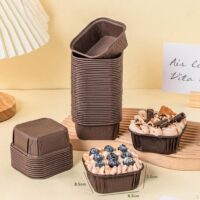 50 Pcs Set Coffee Muffin & Cupcake Square Baking Liner - Cake Tools - Cupcake Supplies - Full View