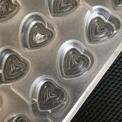 21 Cavity Heart Shape Polycarbonate Chocolate Mould - Cake Tools - Polycarbonate Moulds - Showing Size