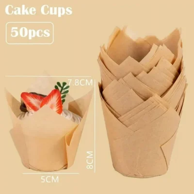 50 Pcs Set Brown Tulip Muffin Cupcake Paper Liner