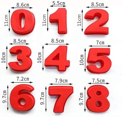 9 Pcs Set Numbers Silicone Baking Pan - Cake Tools - Silicon Baking pan - Showing Size