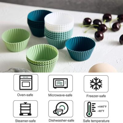 12 Pcs Set Silicone Cupcake Baking Liner - Cake Tools - Cupcake Supplies - Close-up View