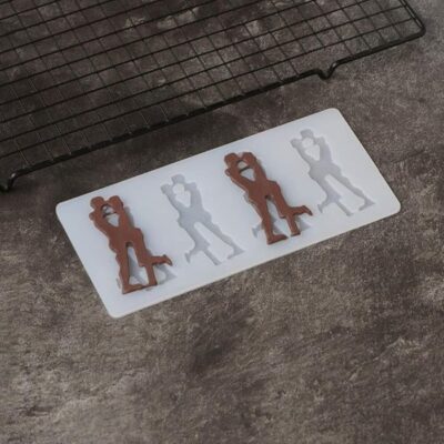 4 Cavity Couple Embrace Chocolate Silicone Mould - Cake Tools - Chocolate Moulds - Showing Size