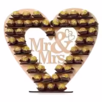 Heart Shape Mr&Mrs Wooden Chocolate Stand - Cake Tools - Chocolate Supplies - Full View