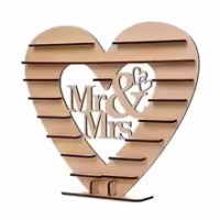 Heart Shape Mr&Mrs Wooden Chocolate Stand - Cake Tools - Chocolate Supplies - Showing Size