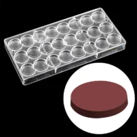 24 Cavity Round Flat Polycarbonate Chocolate Mould - Cake Tools - Polycarbonate Moulds - Showing Size