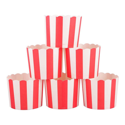 25 Pcs Set Red Striped Cupcake paper Cups - Cake Tools - Cupcake Supplies - Full View