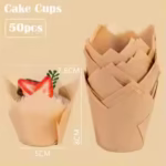 50 Pcs Set Brown Tulip Muffin Cupcake Paper Liner - Cake Tools - Cupcake Supplies - Showing Size