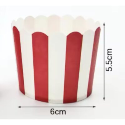 25 Pcs Set Red Striped Cupcake paper Cups - Cake Tools - Cupcake Supplies - Close-up View