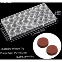 24 Cavity Round Flat Polycarbonate Chocolate Mould - Cake Tools - Polycarbonate Moulds - Full View