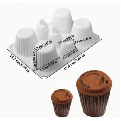 Coffee Cup Mouse Silicone Mold - Cake Tools - Silicon Baking pan - Showing Size