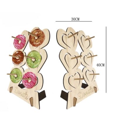 Heart Shape Wooden Donut Stand - Cake Tools - Doughnuts Supplies - Showing Size