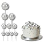 Light Silver Faux Pearl Balls Cake Topper - Cake Tools - Cake Toppers - Full View