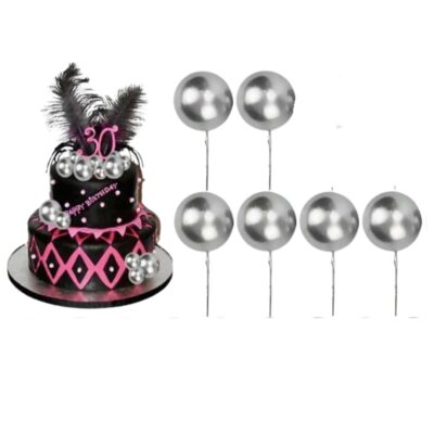 Dark Silver Faux Pearl Balls Cake Topper - Cake Tools - Cake Toppers - Showing Size