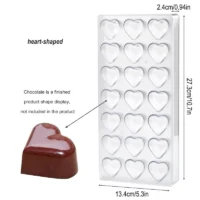 21 Cavity Heart Shaped Polycarbonate Chocolate Mould - Cake Tools - Polycarbonate Moulds - Showing Size