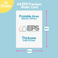 EPS A4 Premium Wafer Paper (Card) 0.65mm 25 sheets - EPS - Edible Printing Supplies - Showing Size