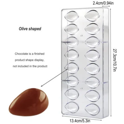16 Cavity Olive Shaped Polycarbonate Chocolate Mould - Cake Tools - Polycarbonate Moulds - Full View