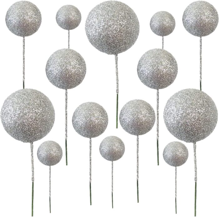 Silver Glitter Round Decorative Ball - Cake Tools - Non-Edible Supplies - On Display