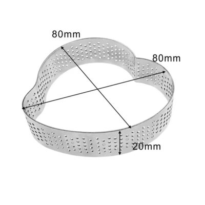 Stainless Steel Perforated Heart-Shaped Tart Ring - Cake Tools - Tart Rings - Showing Size