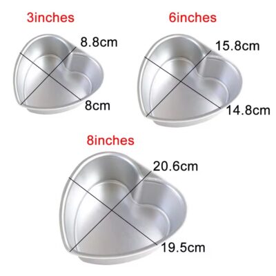 Heart Shape Alloy Cake baking pan 3Pcs Set 6″-7″-8″ - Cake Tools - Cake Baking Pans - Showing Size