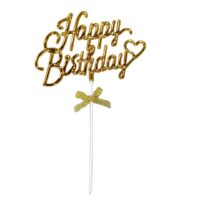 Happy Birthday Gold Acrylic Cake Topper - Cake Tools - Birthday Cake Toppers - Close-up View