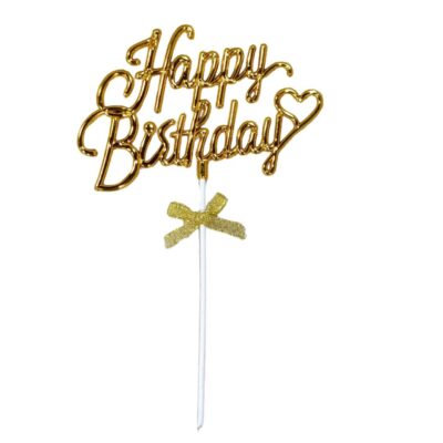 Happy Birthday Gold Acrylic Cake Topper - Cake Tools - Birthday Cake Toppers - Close-up View
