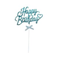 Happy Birthday Blue Acrylic Cake Topper - Cake Tools - Birthday Cake Toppers - Close-up View
