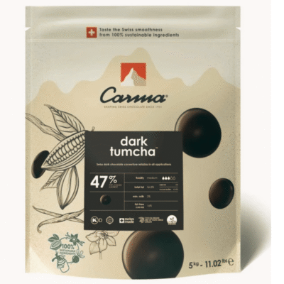 Carma – CHOCOLATE COUVERTURE – DARK TUMCHA 47% – DROPS – 5KG BAG - Carma - Couverture Chocolate - On Display