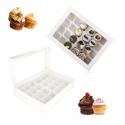 White Cupcake Box with Window 24 Holes - Cake Tools - Cupcake Supplies - Showing Size