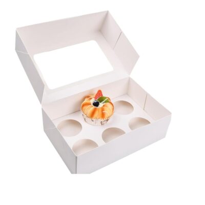 White Cupcake Box with Window 6 Holes - Cake Tools - Cupcake Supplies - Close-up View