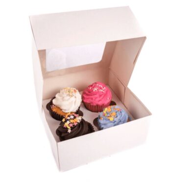 White Cupcake Box with Window 4 Holes - Cake Tools - Cupcake Supplies - Product Detail