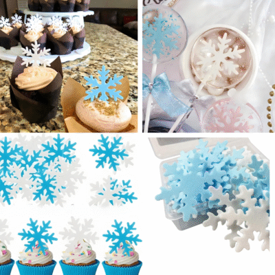 Edible Blue & White Snowflake Cupcake & Cake Toppers – Winter, Frozen, Christmas Party Decorations - Cake Tools - Edible cake toppers - Full View