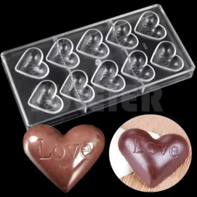 10 Cavity Love Heart Shape Polycarbonate Chocolate Mould (4)