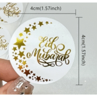 100 Pcs Eid Mubarak Golden Foil Stickers