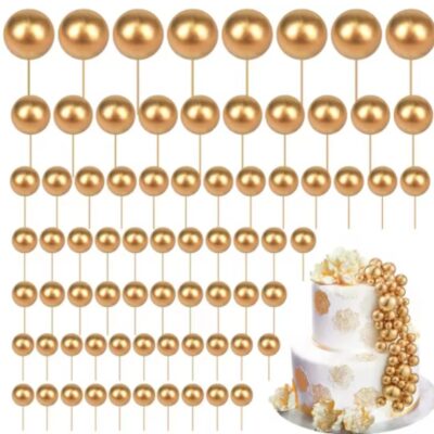 108 Pcs Set Gold Faux Balls Cake Topper (2)