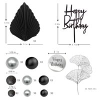 30 Pcs Set Silver Black Balls Cake Happy Birthday Cake Topper