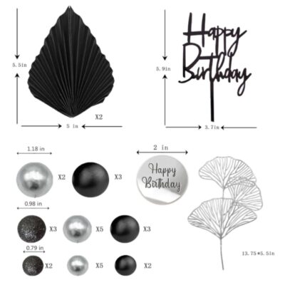 30 Pcs Set Silver Black Balls Cake Happy Birthday Cake Topper