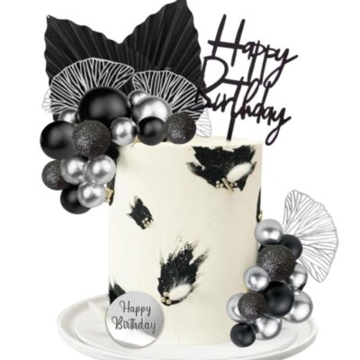 30 Pcs Set Silver Black Balls Cake Happy Birthday Cake Topper