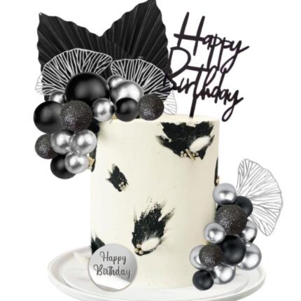 30 Pcs Set Silver Black Balls Cake Happy Birthday Cake Topper