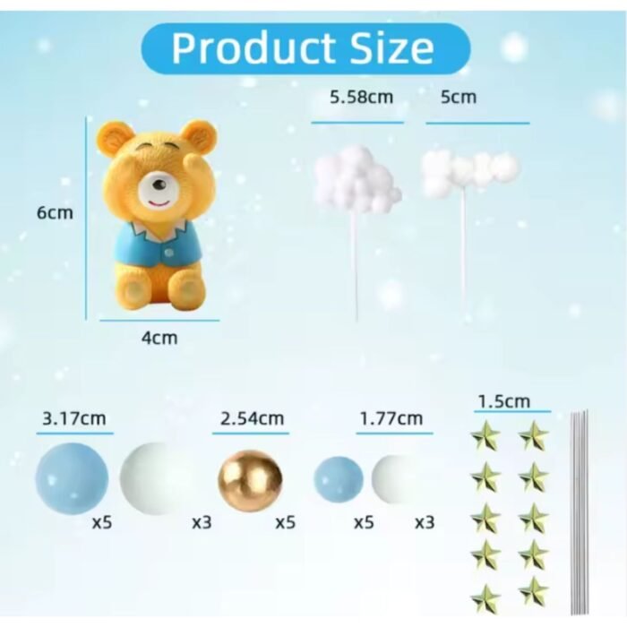 34 Pcs Set Teddy Bear Balls Stars Cake Topper (2)