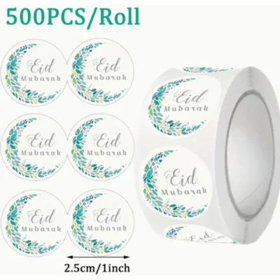 500 Pcs Eid Mubarak Round Sticker