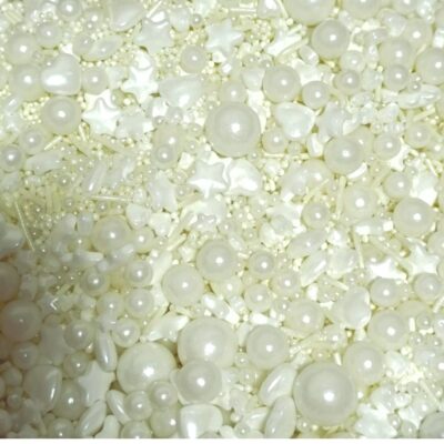 White Sugar Pearl Star Heart Mixed Sizes 100g
