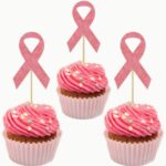 8 Pcs Breast Cancer Awareness Ribbon Cupcake Topper