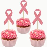 8 Pcs Breast Cancer Awareness Ribbon Cupcake Topper