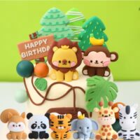 9 PcsSet Jungle Safari Animal Cake Topper