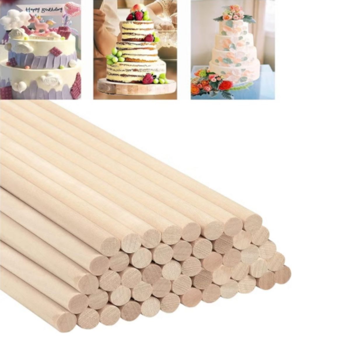 10 Pcs Wooden Cake Dowel 30cm x 8mm 10 Pcs Wooden Cake Dowel 30cm x 8mm