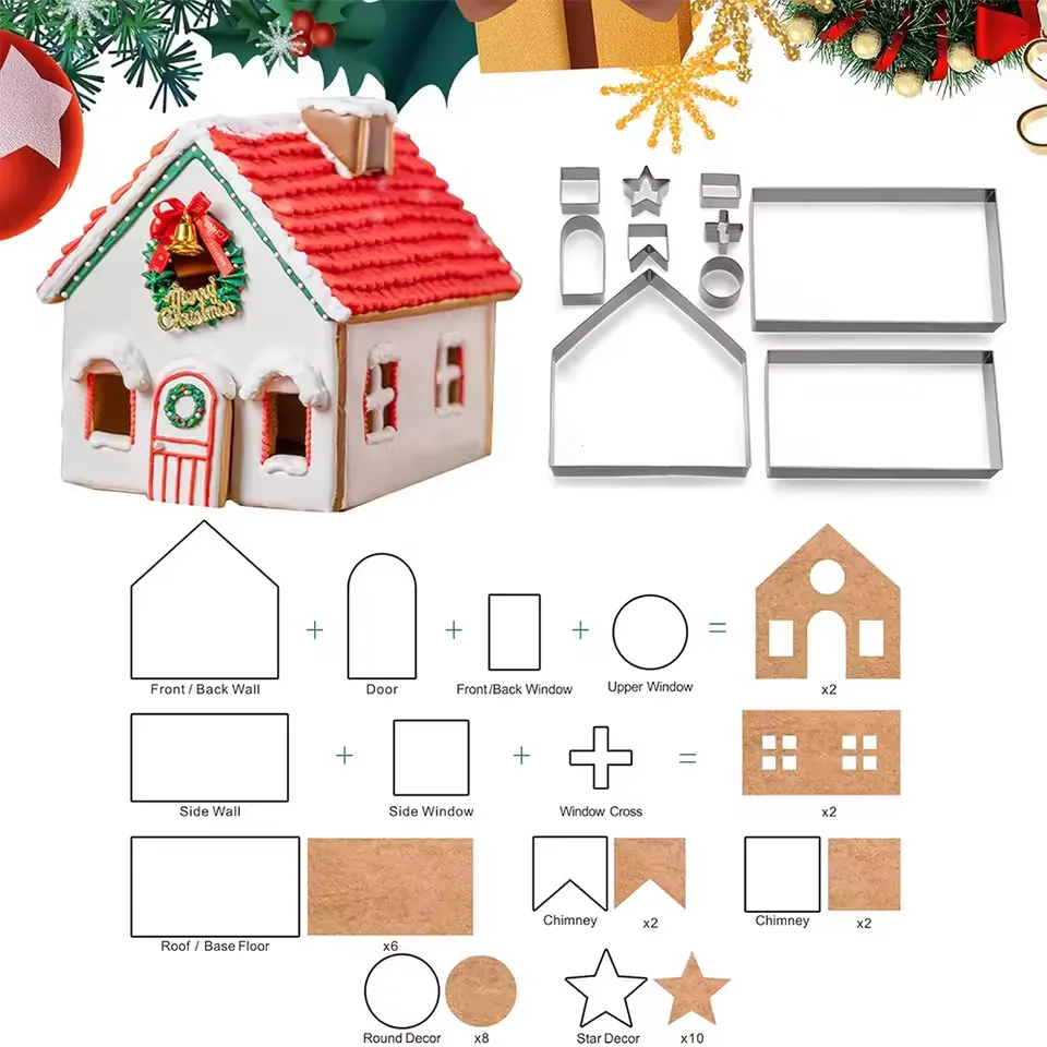 10 Piece Stainless Steel Gingerbread House Cookie Cutter Set 10 Piece Stainless Steel Gingerbread House Cookie Cutter Set