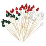 50 Pcs Christmas Tree Shaped Bamboo Fruit Cocktail Picks