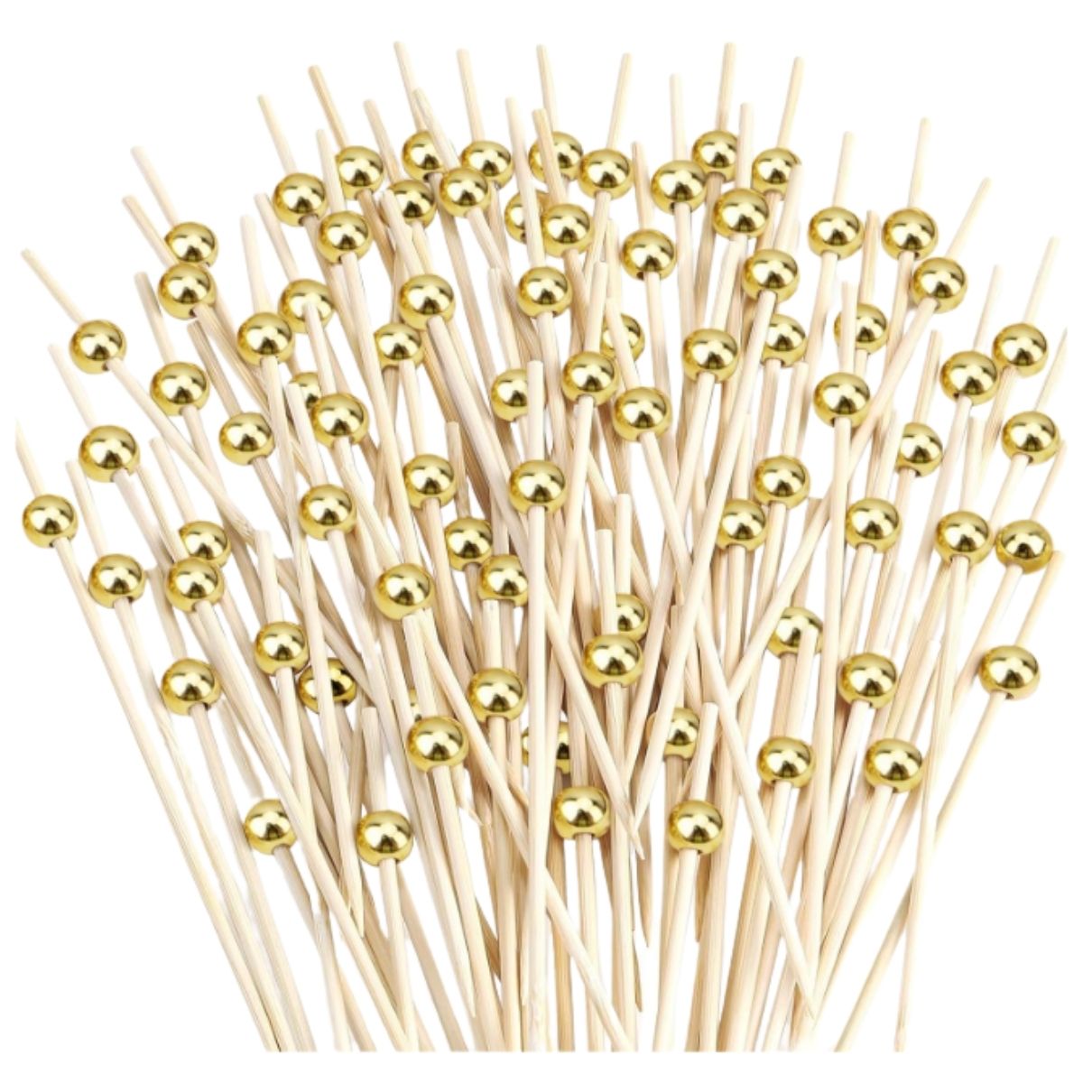 50 Pcs Gold Pearl Bamboo Fruit Cocktail Picks 50 Pcs Gold Pearl Bamboo Fruit Cocktail Picks