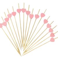 50 Pcs Pink Heart Bamboo Fruit Cocktail Picks