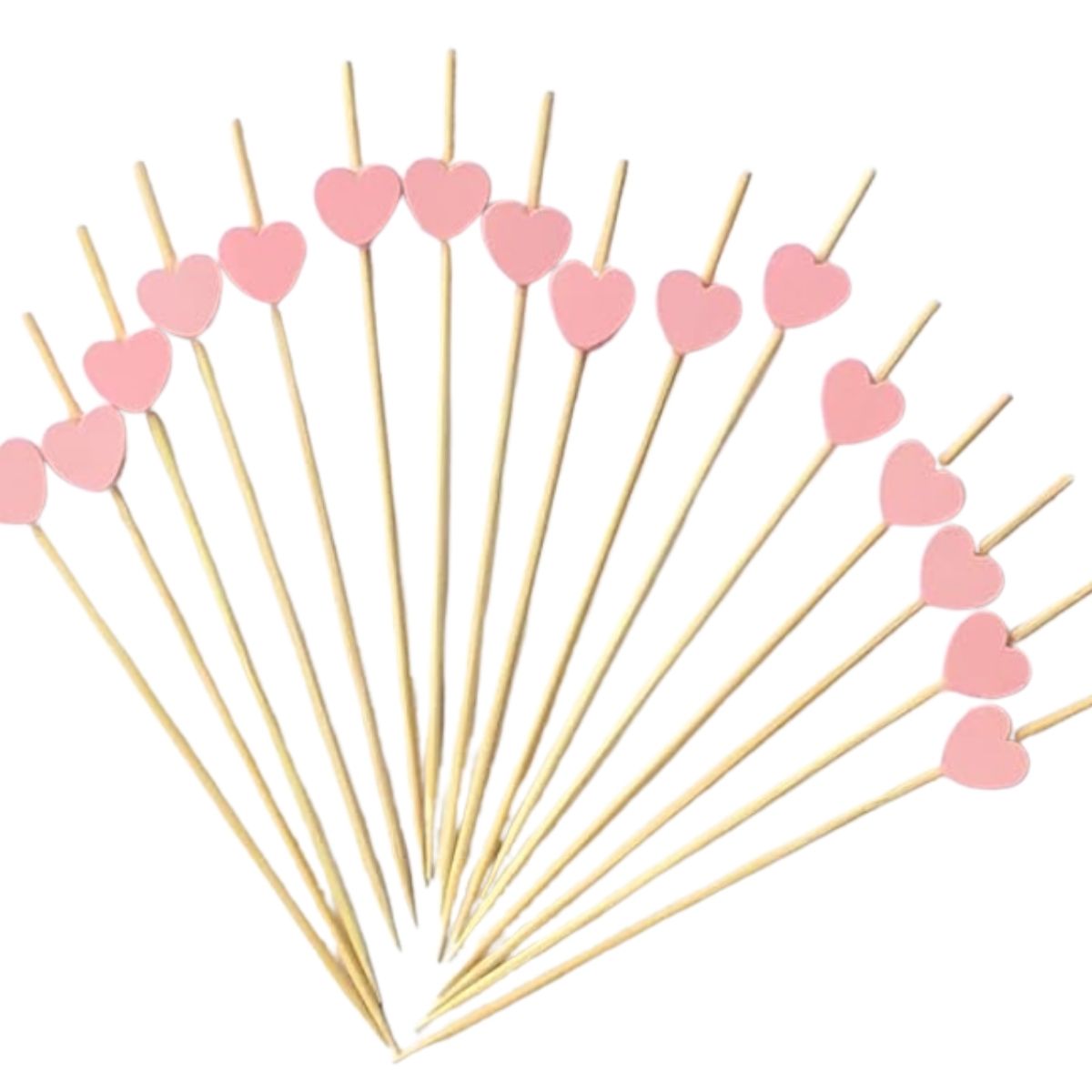 50 Pcs Pink Heart Bamboo Fruit Cocktail Picks 50 Pcs Pink Heart Bamboo Fruit Cocktail Picks